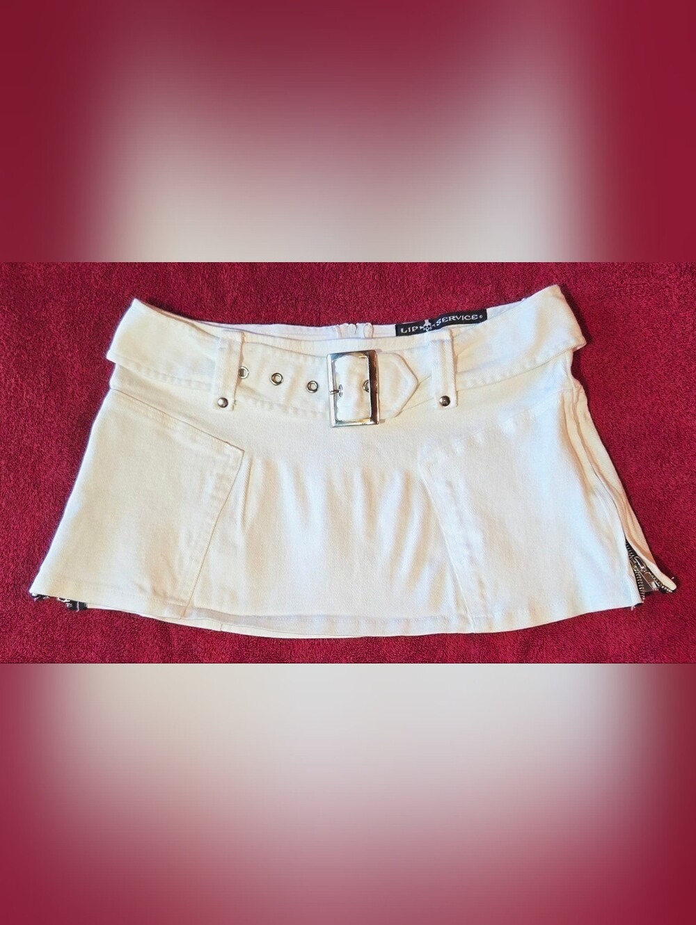 Super Rare Vintage Lip Service White Mini Skirt w/ Belt - Small